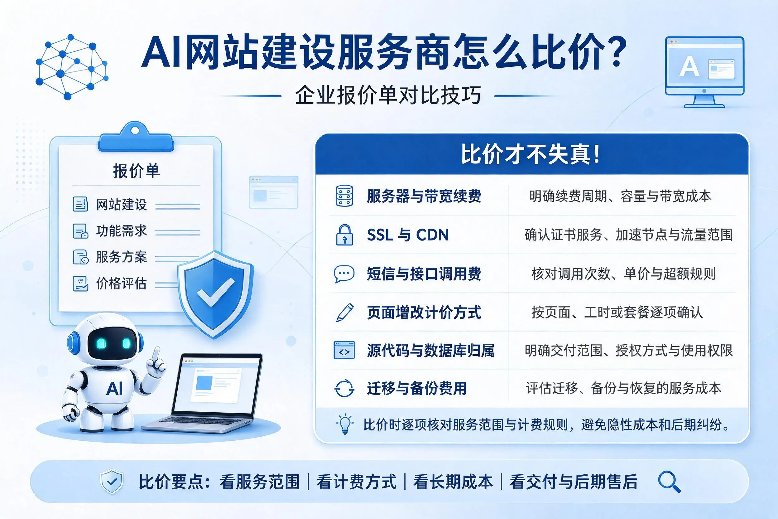 AI网站建设服务商怎么比价？上饶企业报价单对比技巧