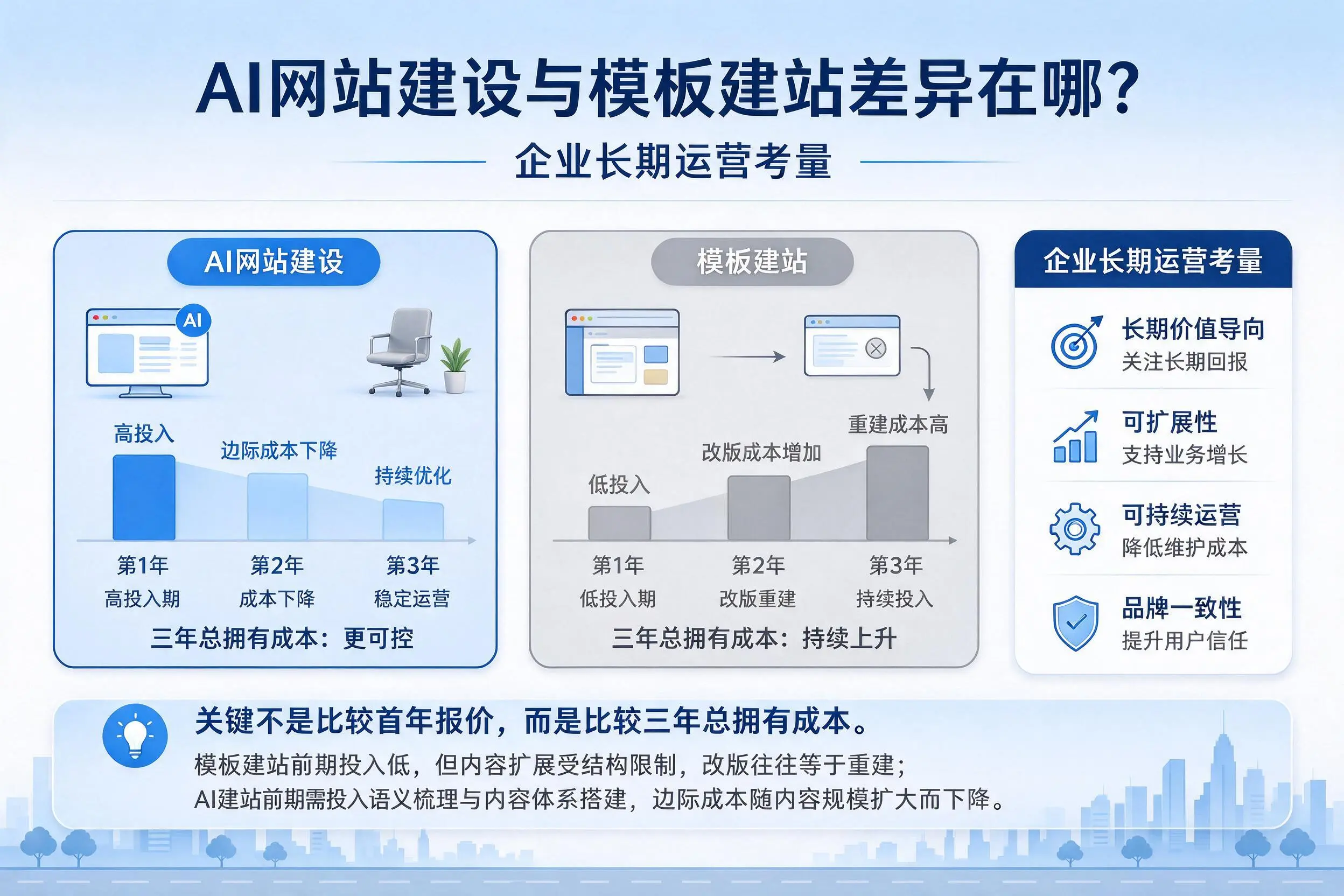 AI网站建设与模板建站差异在哪？上饶企业长期运营考量